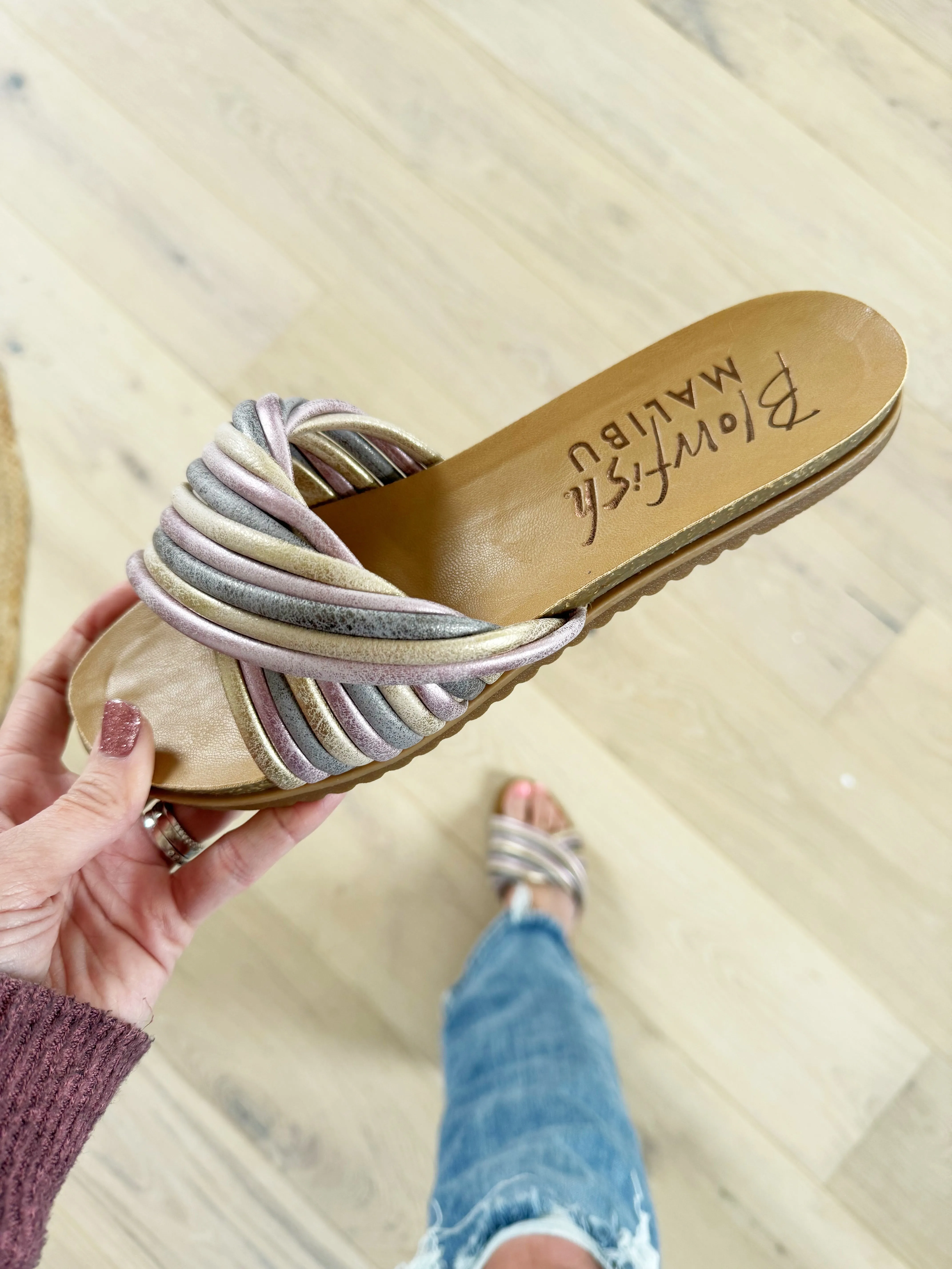 Blowfish Destination Sandals in Pretty Pink, Gold, and Pewter (SALE)