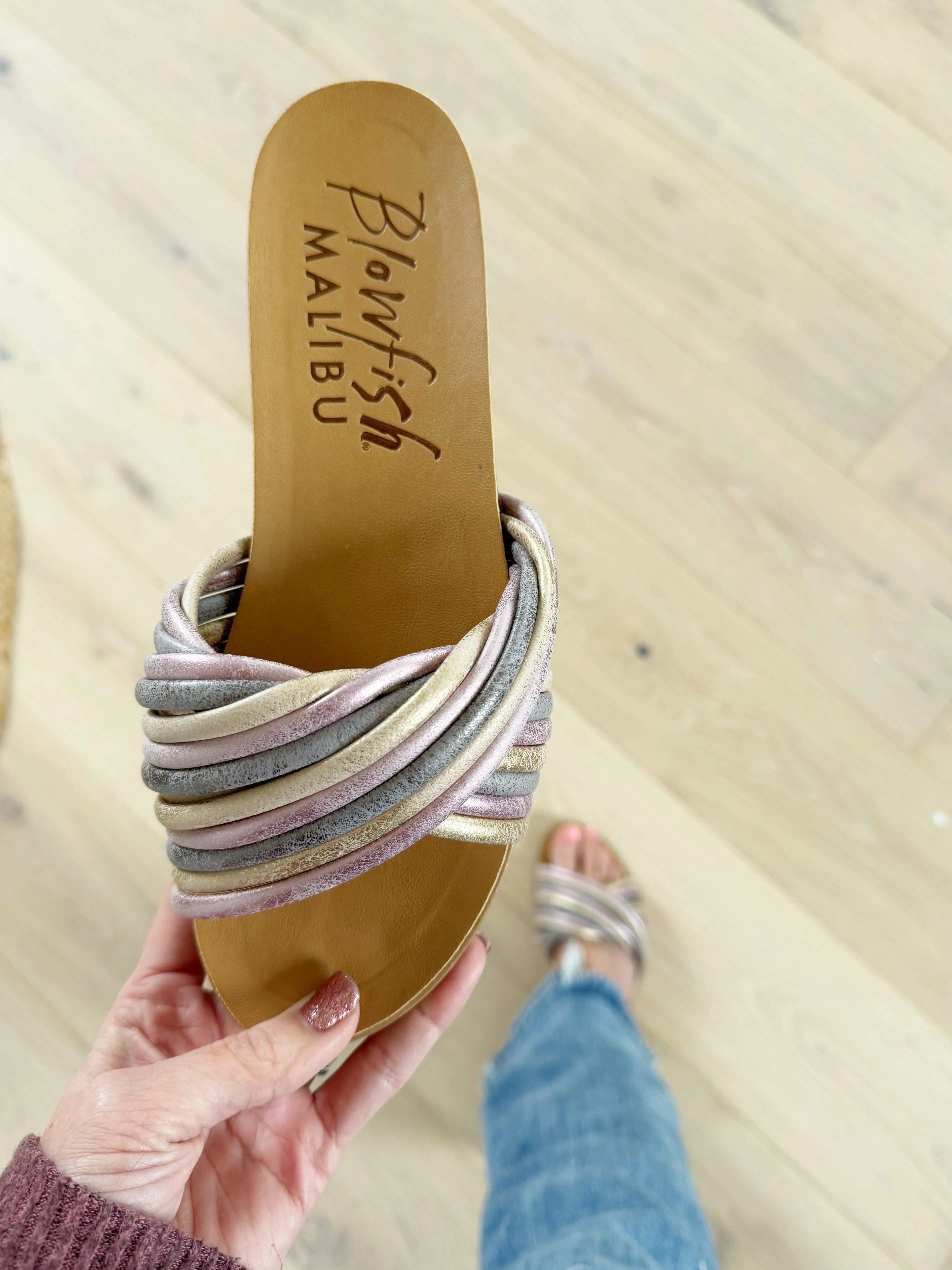 Blowfish Destination Sandals in Pretty Pink, Gold, and Pewter (SALE)