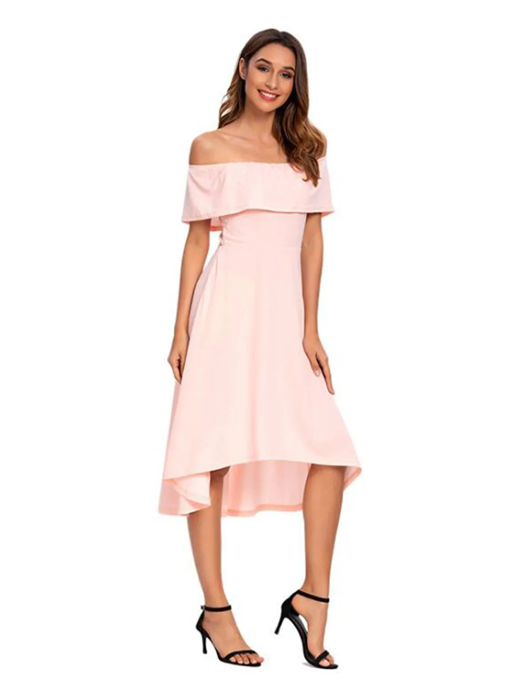 Casual Off Shoulder High Low Tunic Dress