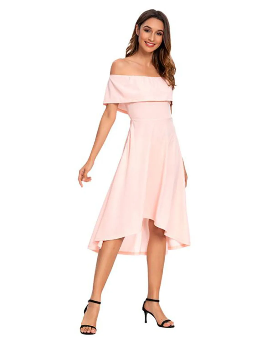 Casual Off Shoulder High Low Tunic Dress