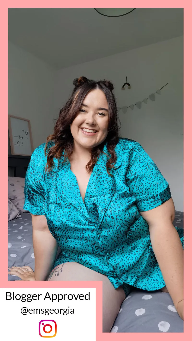 CurveWow Green Leopard Print Satin Pyjama Short Set