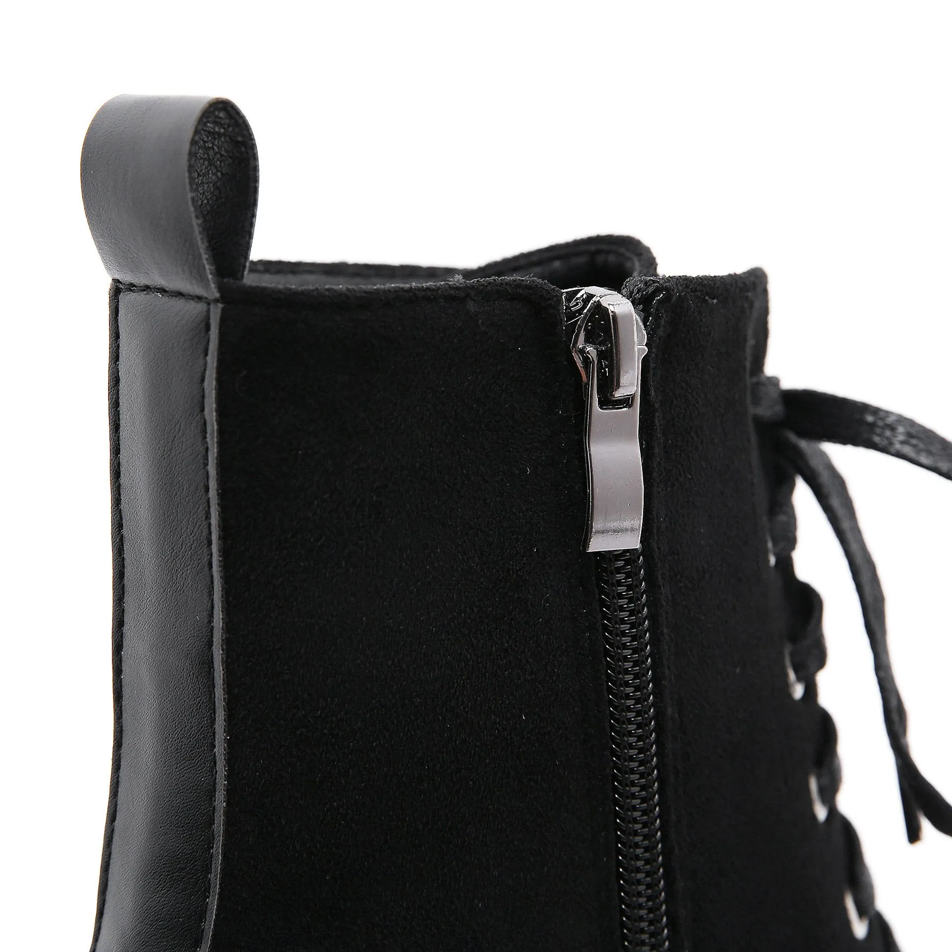 Fashion floral embroidery black front-lace chunky platform short booties