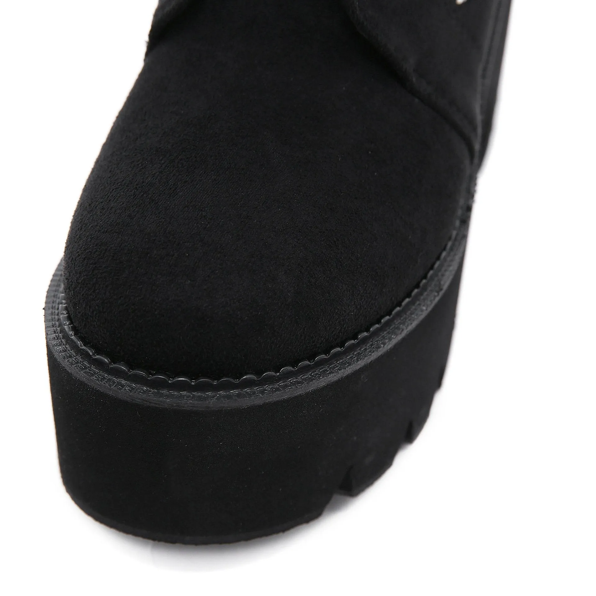 Fashion floral embroidery black front-lace chunky platform short booties