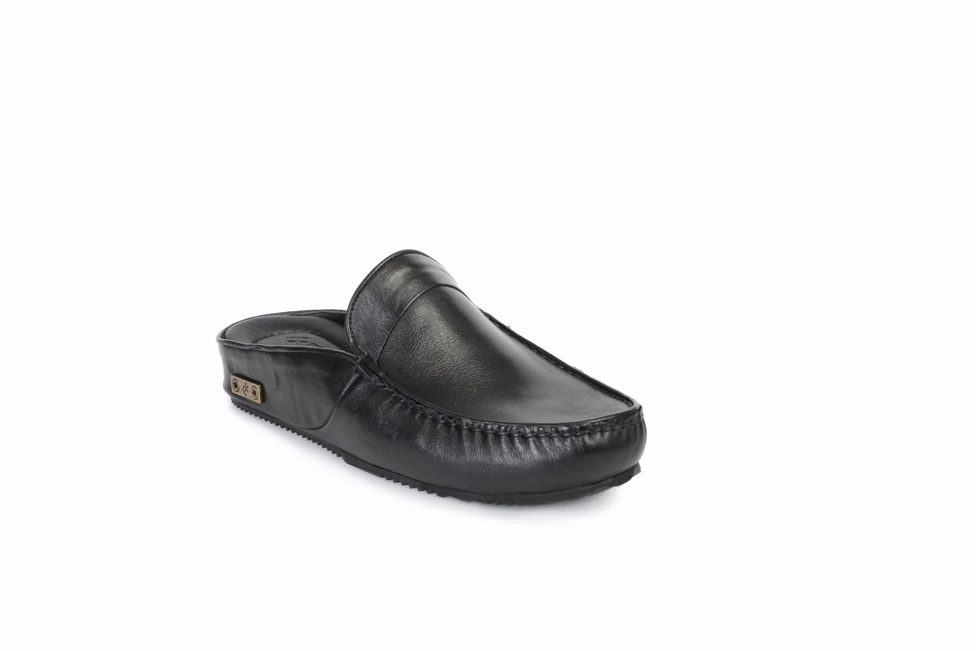 FOOT FEDERATION MOC-TOE MEN'S LEATHER SLIPPER BLACK