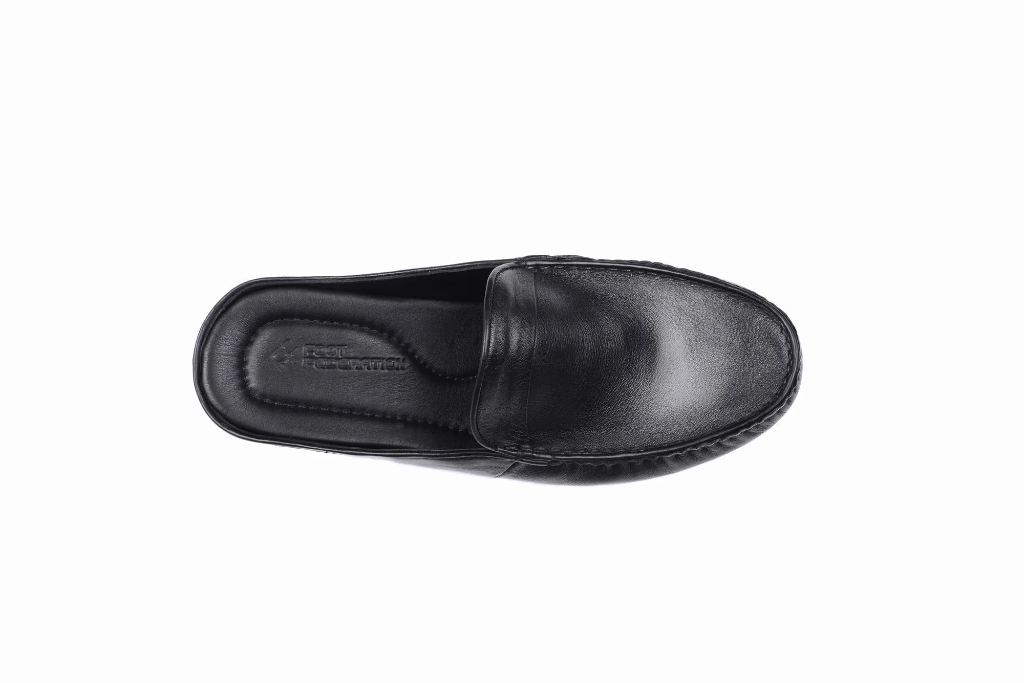 FOOT FEDERATION MOC-TOE MEN'S LEATHER SLIPPER BLACK