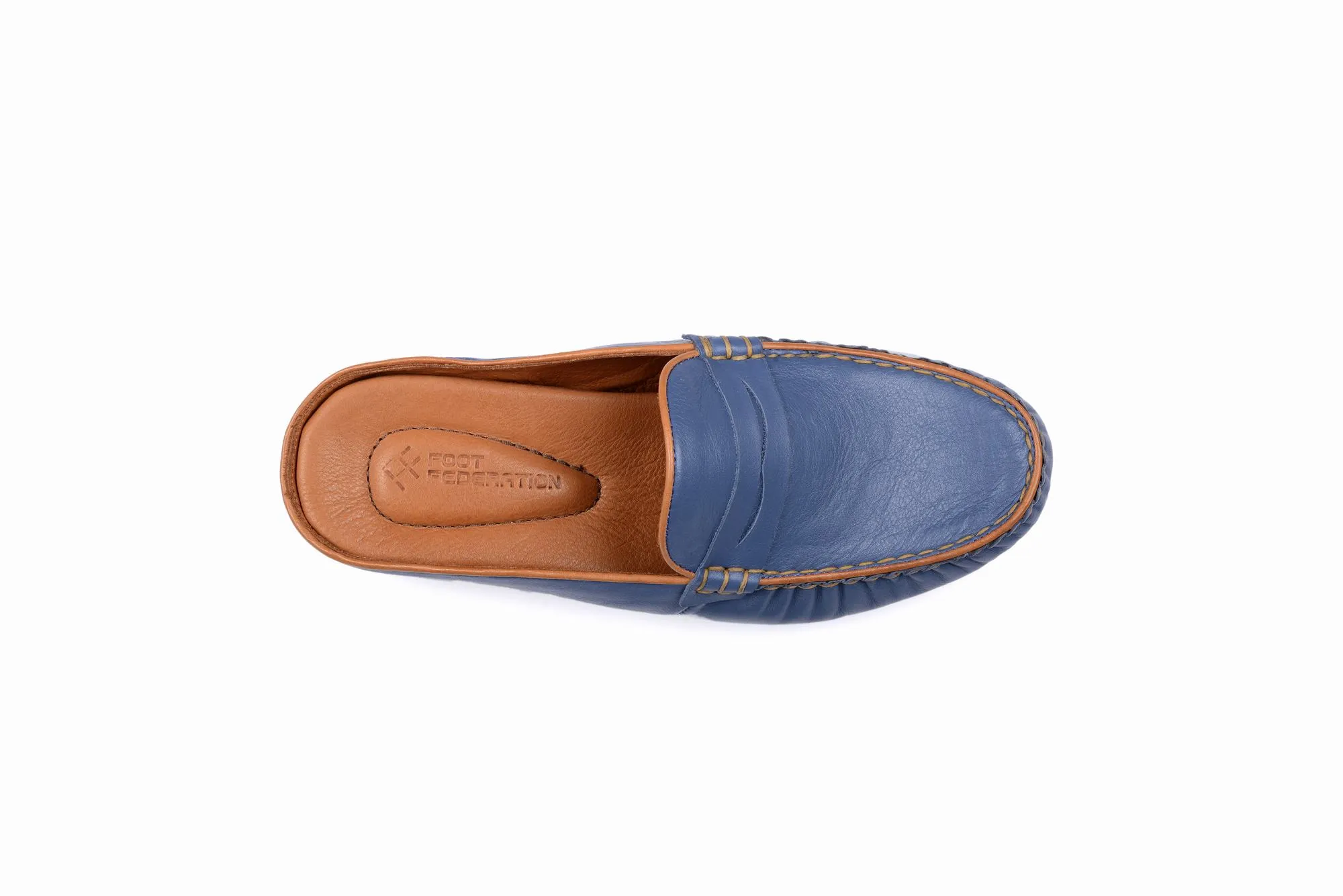 FOOT FEDERATION MOC-TOE MEN'S LEATHER SLIPPER BLUE