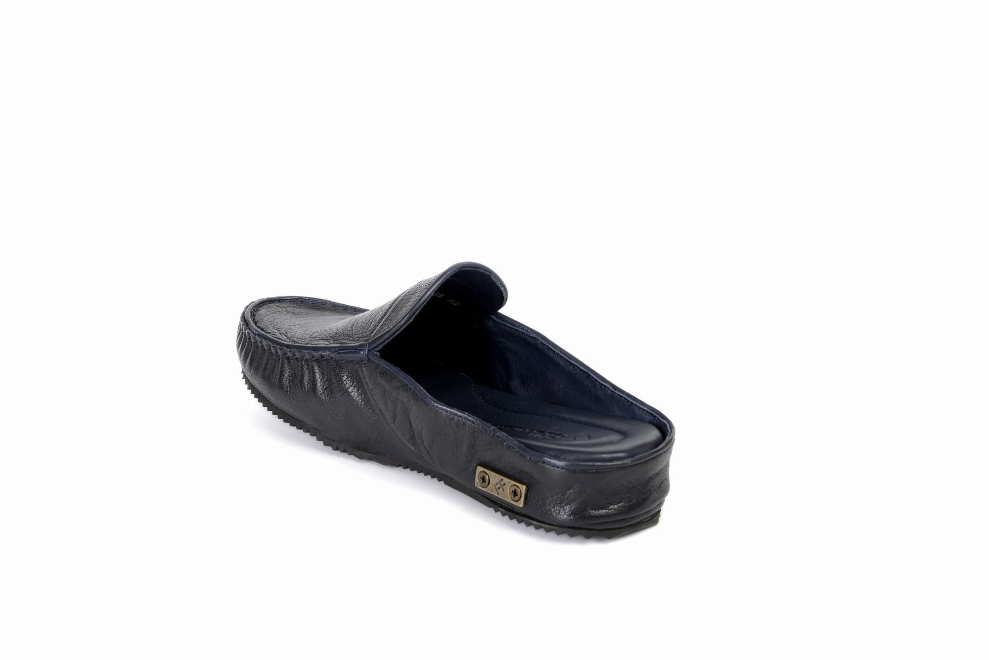 FOOT FEDERATION MOC-TOE MEN'S LEATHER SLIPPER DEERSKIN NAVY BLUE