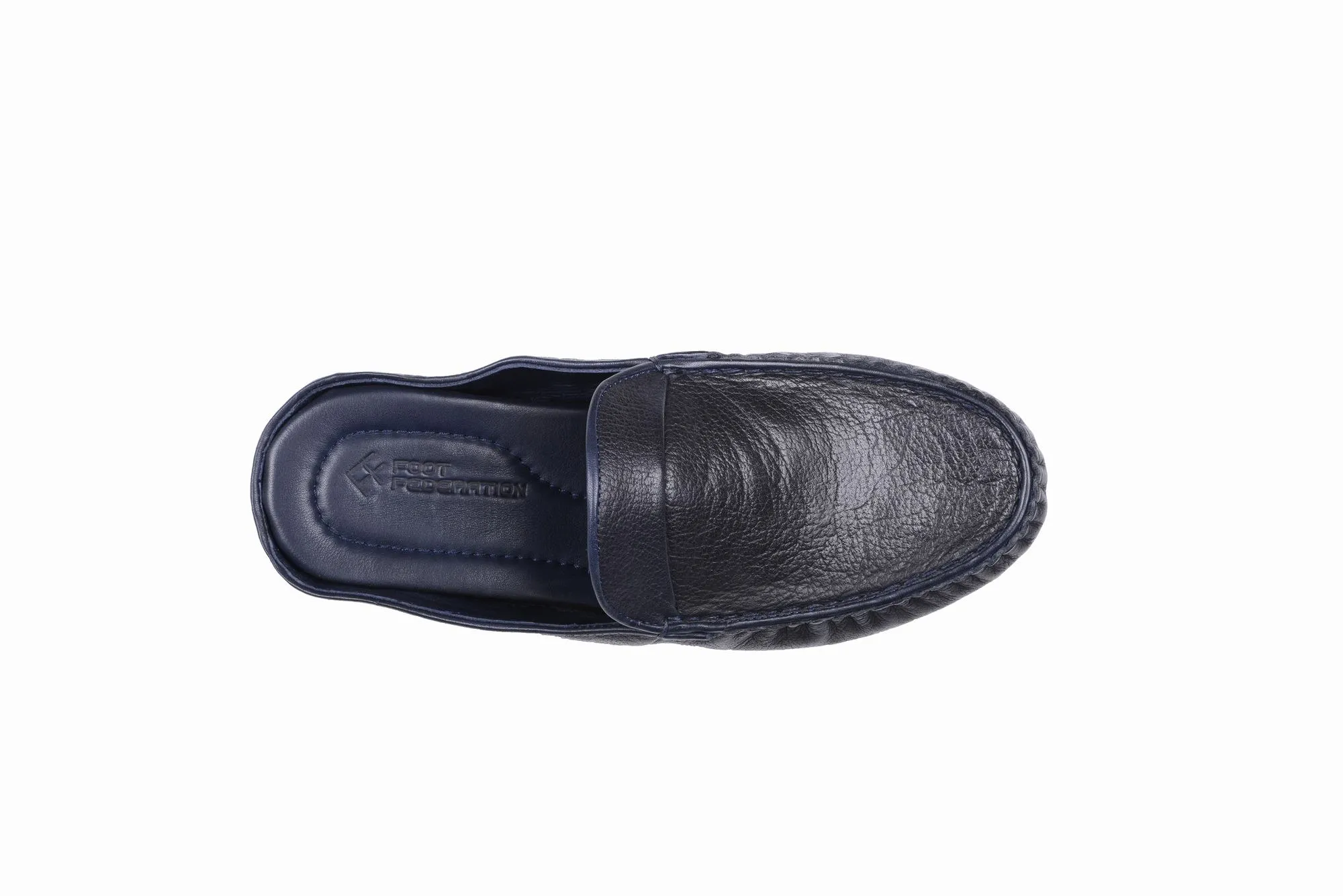 FOOT FEDERATION MOC-TOE MEN'S LEATHER SLIPPER DEERSKIN NAVY BLUE