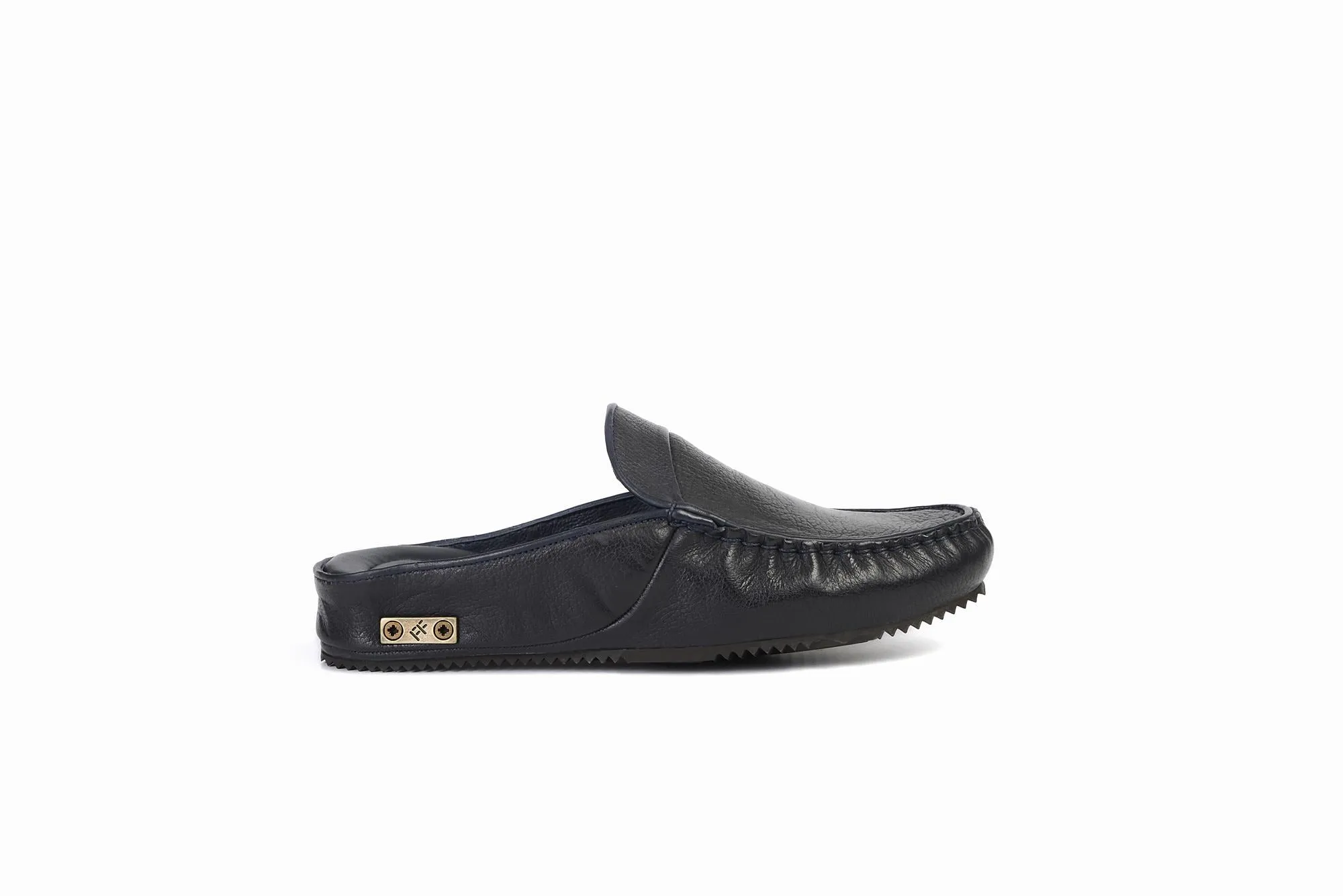 FOOT FEDERATION MOC-TOE MEN'S LEATHER SLIPPER DEERSKIN NAVY BLUE