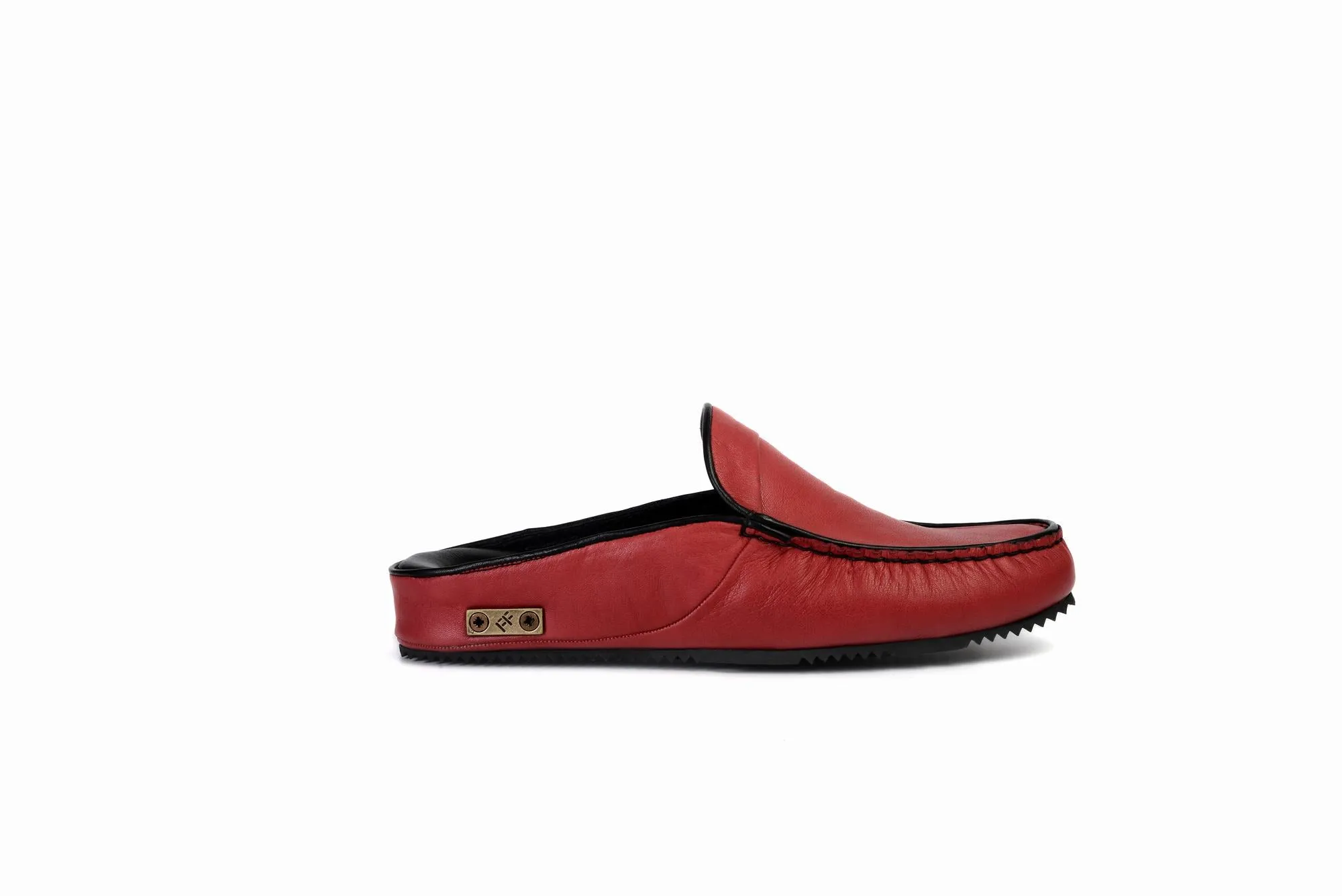 FOOT FEDERATION MOC-TOE MEN'S LEATHER SLIPPER U.S FLAG RED
