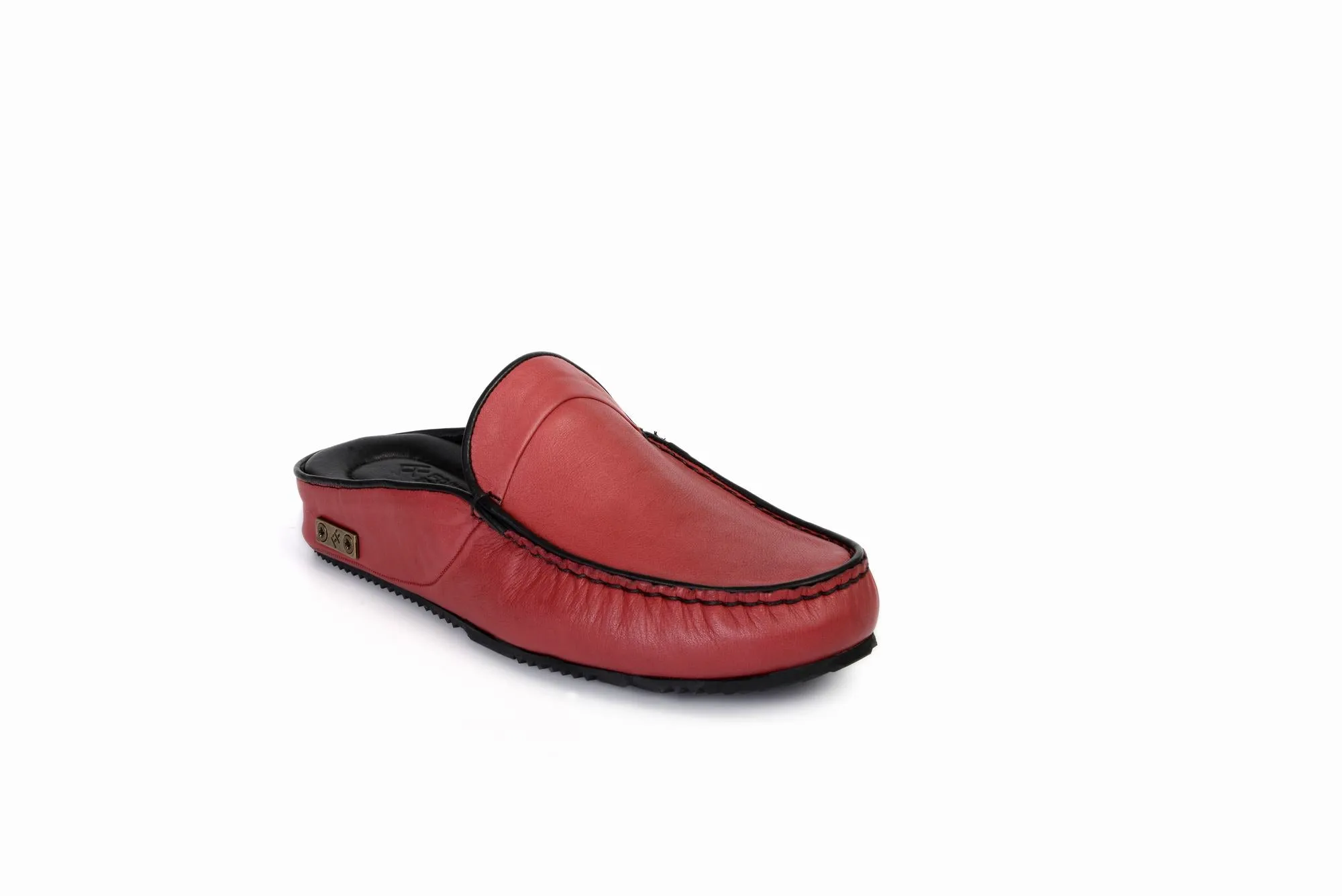 FOOT FEDERATION MOC-TOE MEN'S LEATHER SLIPPER U.S FLAG RED