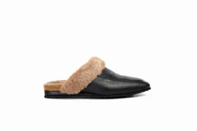 FOOT FEDERATION NATURAL FUR LINED MOC-TOE MEN'S LEATHER SLIPPER BROWN