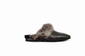 FOOT FEDERATION NATURAL FUR LINED WINGTIP MEN'S LEATHER SLIPPER BROWN