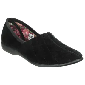 GBS Audrey Slippers - Comfortable Floral Lined Slippers, Stretch Velour Upper, Cushioned Insole, Non-Marking Rubber Sole, Perfect Indoor Footwear