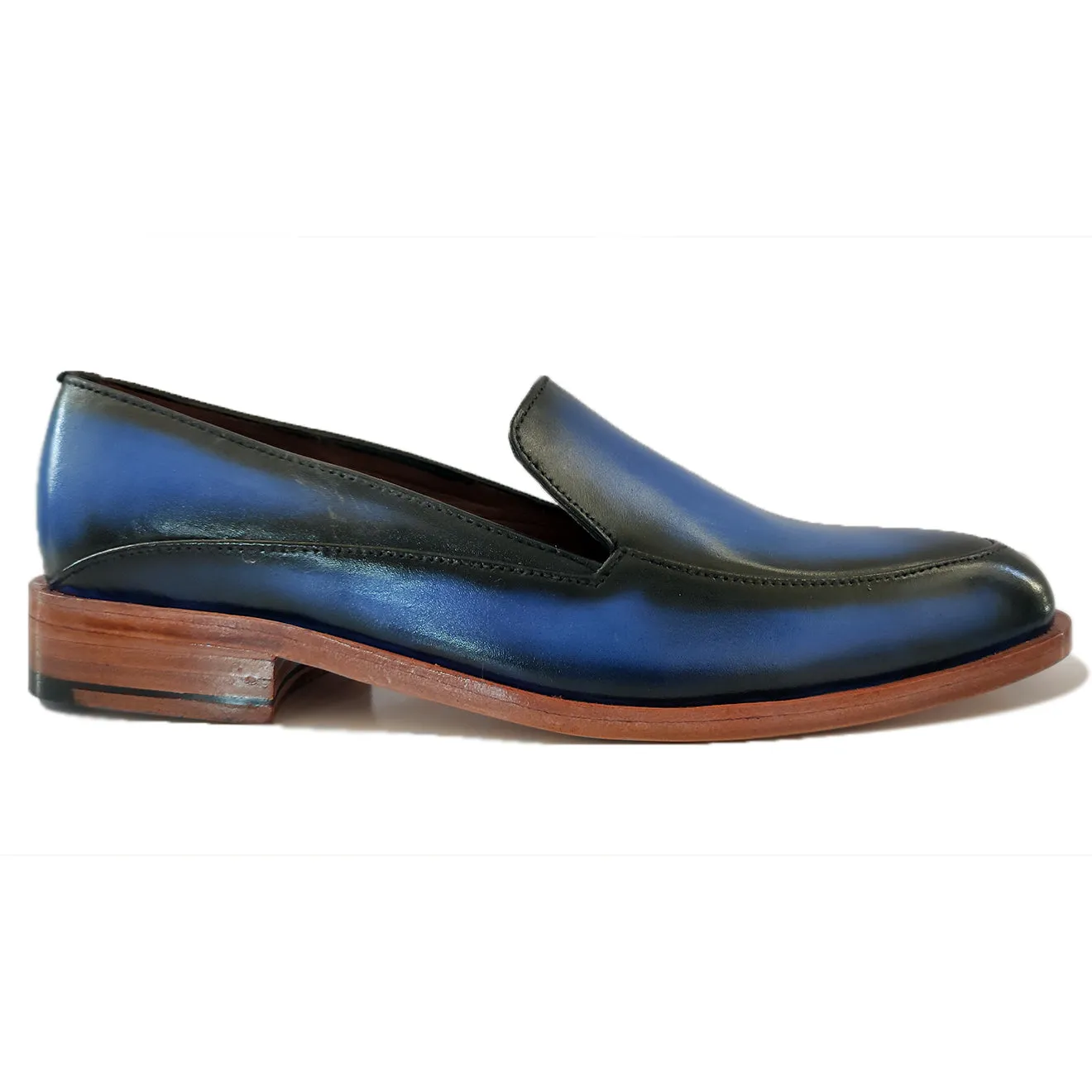 Kara Zini Handmade Women  Blue Patina Leather Loafers
