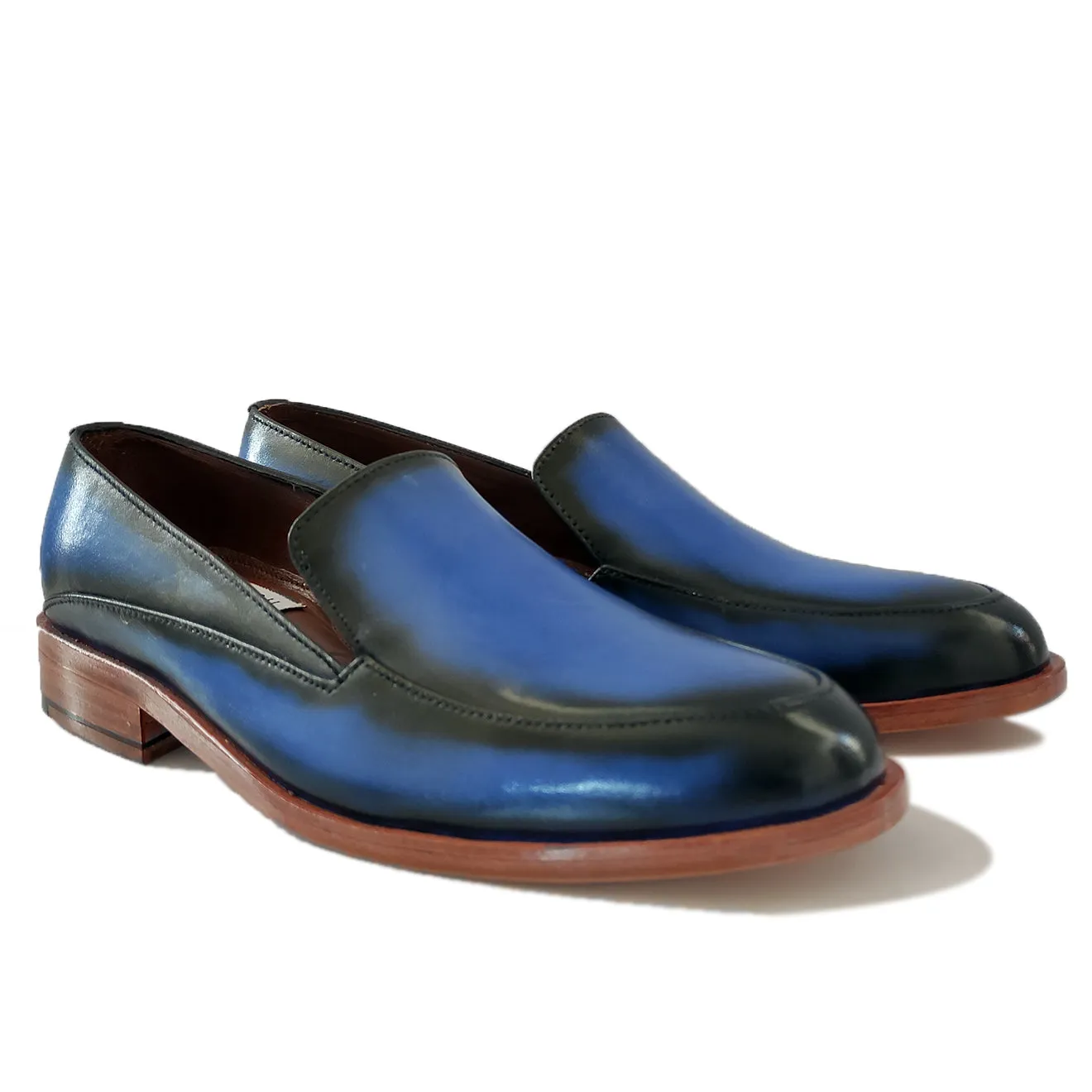 Kara Zini Handmade Women  Blue Patina Leather Loafers
