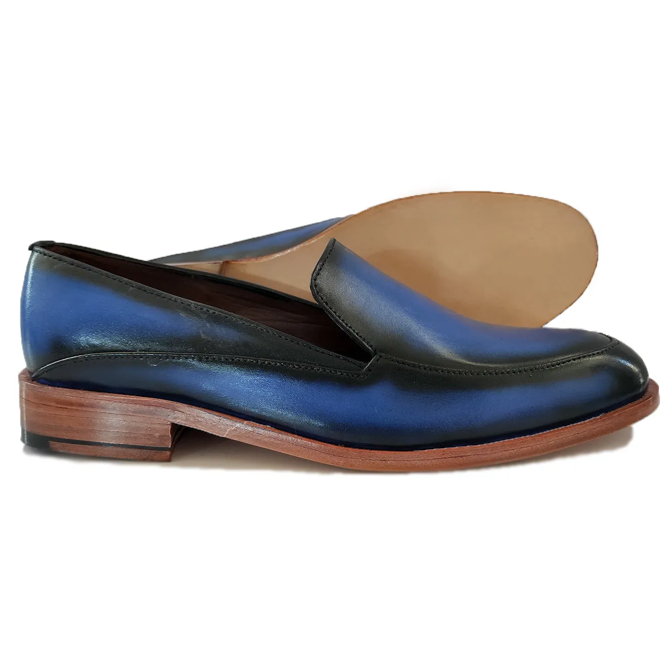 Kara Zini Handmade Women  Blue Patina Leather Loafers