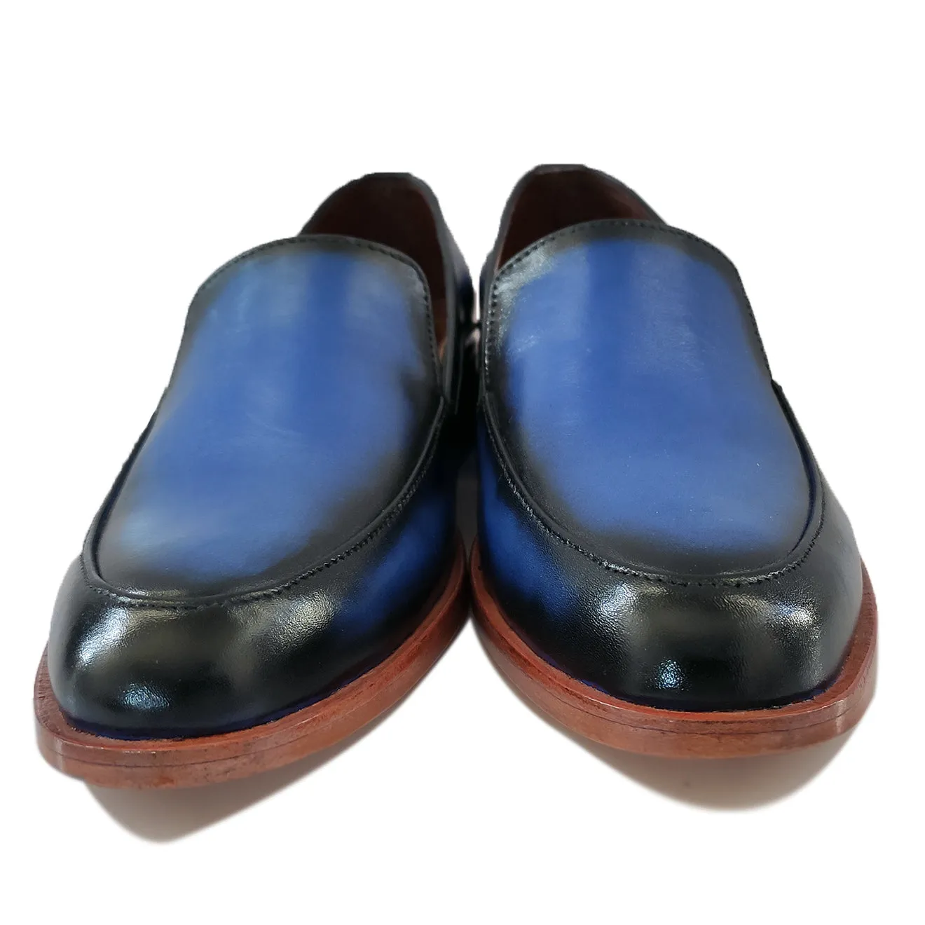 Kara Zini Handmade Women  Blue Patina Leather Loafers