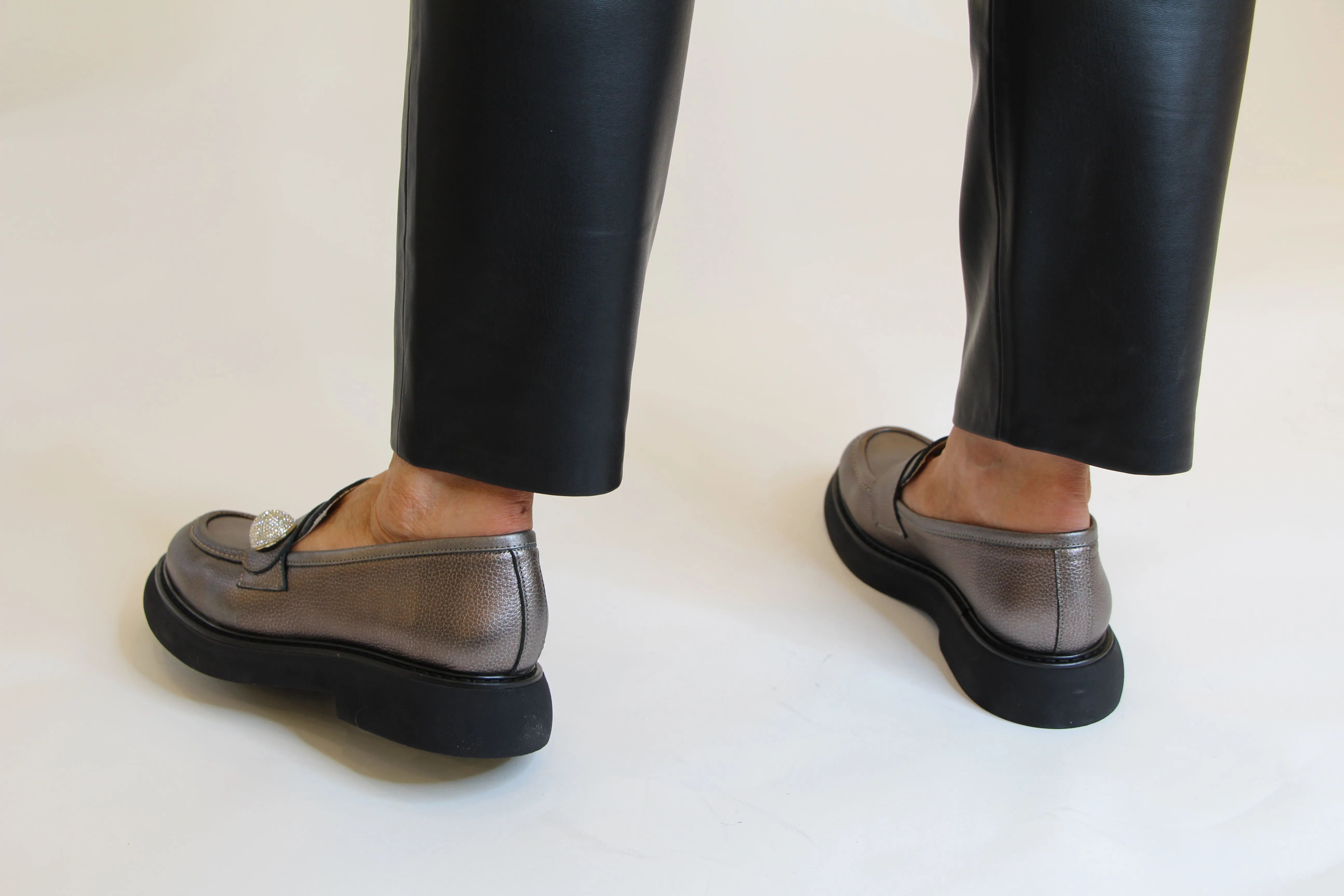 MARIAN Pewter Leather Chunky Loafer with diamante detail