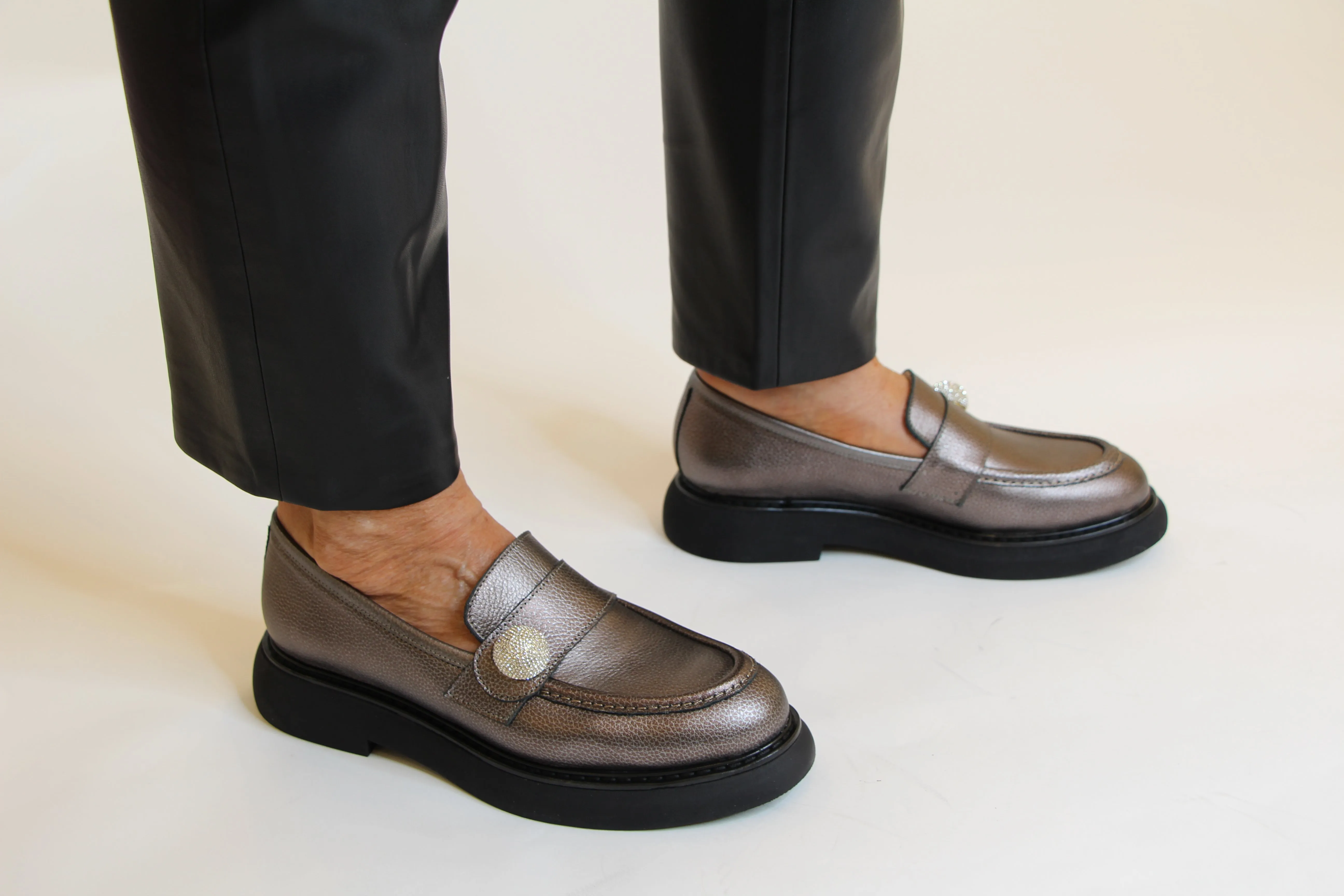 MARIAN Pewter Leather Chunky Loafer with diamante detail