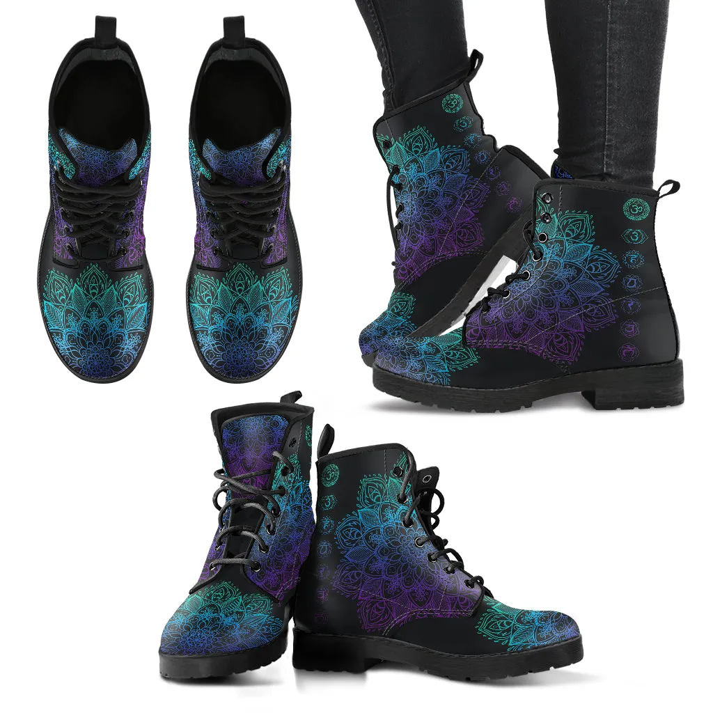Muted Mandala Women's Vegan Leather Combat Boots