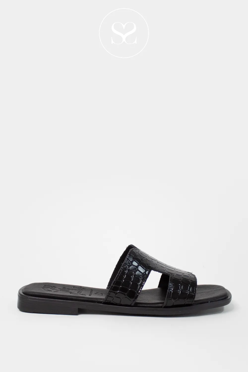 OH MY SANDALS 5580 BLACK LEATHER SLIP-ON SANDALS