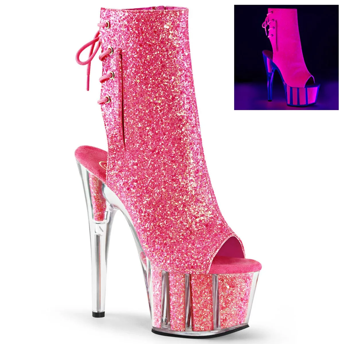 Pleaser Adore 1018G Womens 7" Heel, Platform Back Lace Ankle Boots
