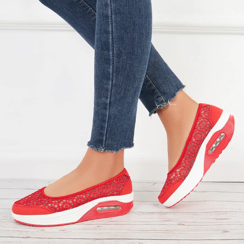 Sohiwoo  Women Breathable Mesh Platform Loafers Slip on Walking Shoes