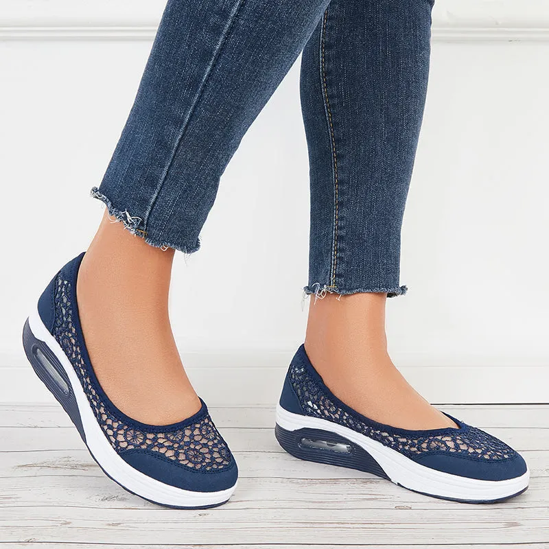 Sohiwoo  Women Breathable Mesh Platform Loafers Slip on Walking Shoes