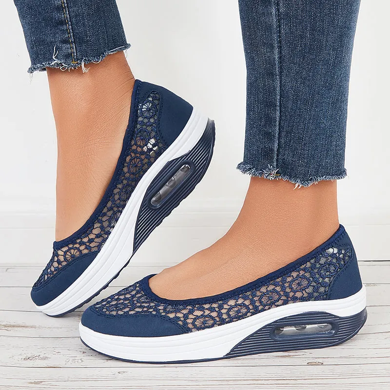 Sohiwoo  Women Breathable Mesh Platform Loafers Slip on Walking Shoes