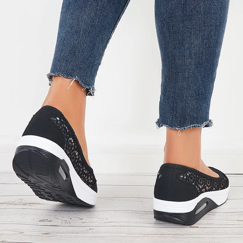 Sohiwoo  Women Breathable Mesh Platform Loafers Slip on Walking Shoes
