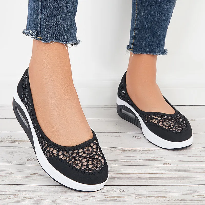 Sohiwoo  Women Breathable Mesh Platform Loafers Slip on Walking Shoes