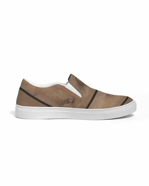 Women's Athletic Sneakers, Wood Plank Print Slip-On Canvas Shoes