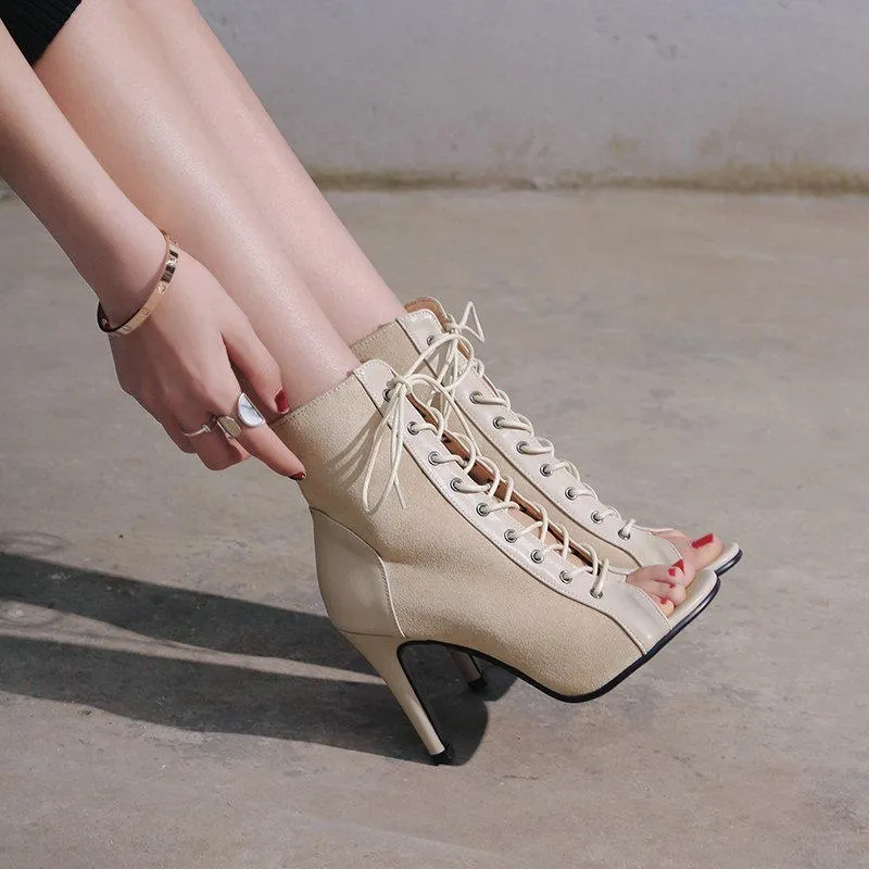 Women's summer peep toe front lace stiletto booties