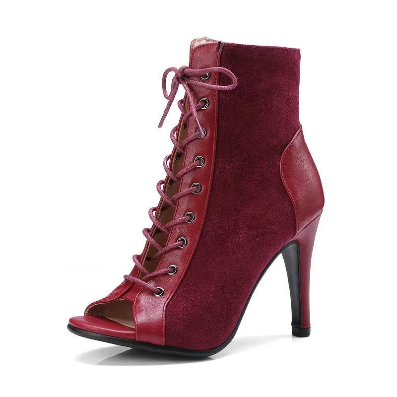Women's summer peep toe front lace stiletto booties
