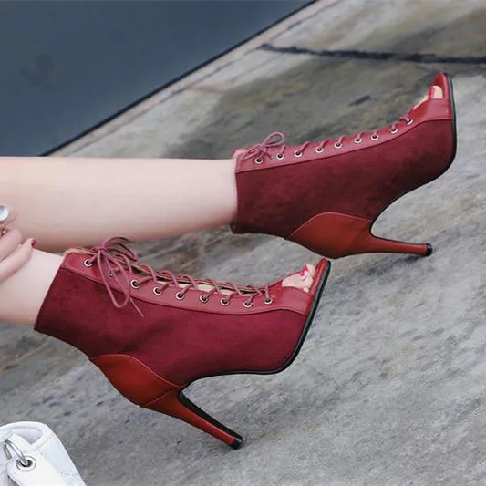 Women's summer peep toe front lace stiletto booties