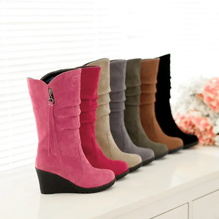 Women's wedge heel mid calf slouch boots