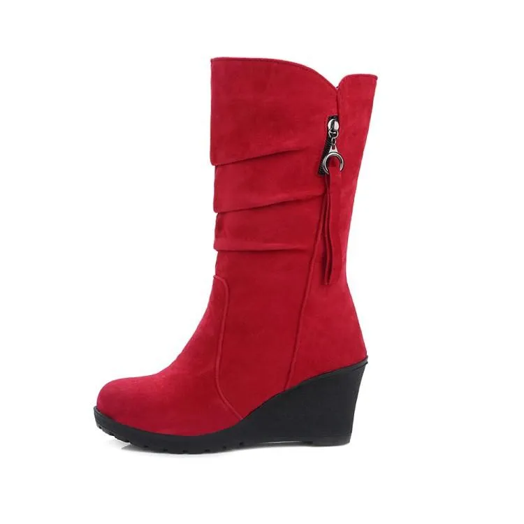 Women's wedge heel mid calf slouch boots
